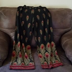 Peacock Print Bell Bottom Pants